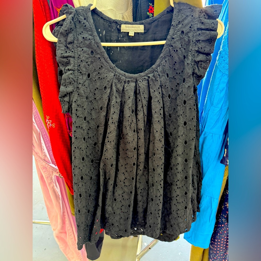 Cost Plus World Market Black Eyelet Blouse